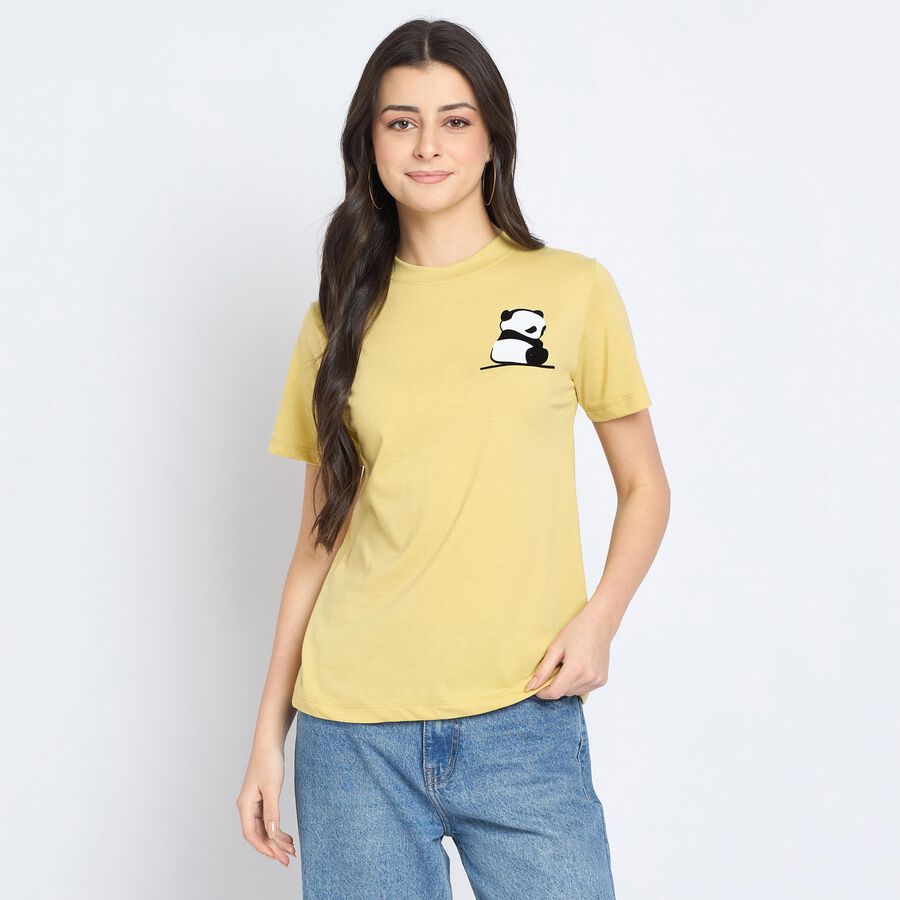 Ladies' Round Neck T-Shirt, Khaki, large