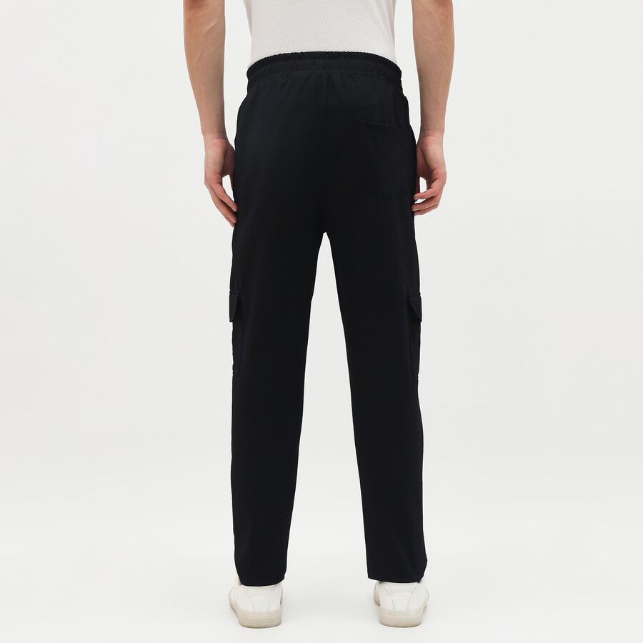 Men's Jet Black Tapered Cargo Jogger, काला, large image number null
