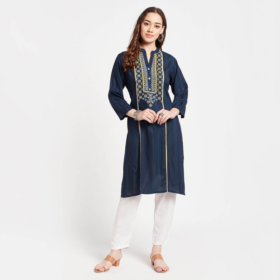 Solid Kurta, नेवी ब्लू, large image number null