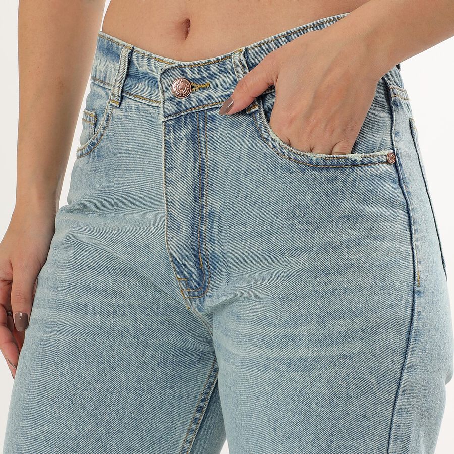 Ladies' 100% Cotton High Rise Jeans , Mid Blue, large image number null