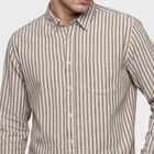 Men's Brown Cotton Striped Shirt, Brown, small