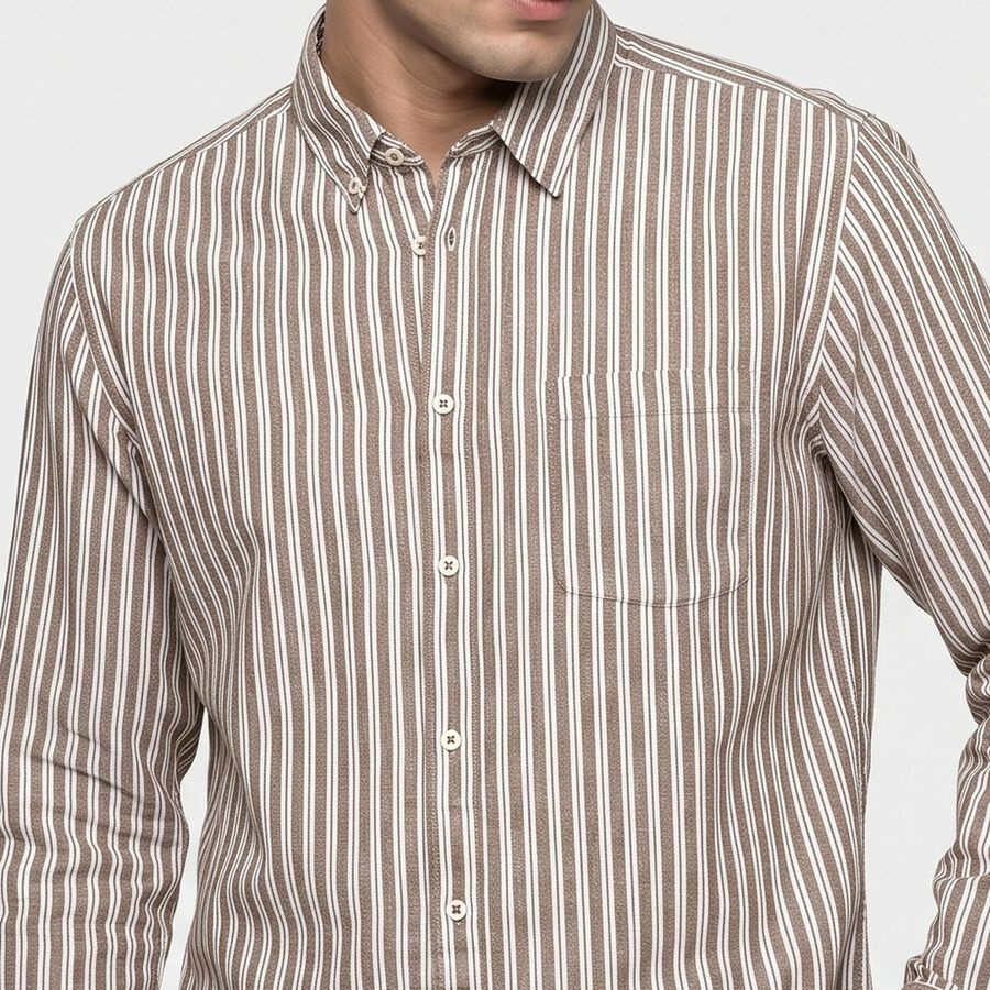 Men's Brown Cotton Striped Shirt, Brown, large