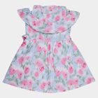 Girls' Light Blue Floral Off-Shoulder Cotton Frock, Light Blue, small