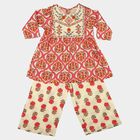 Girls Beige Round Neck Fusion Set Upper and Bottom Set, Beige, small