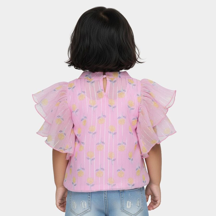 Girls Pink Round Neck Casual T-Shirt, Pink, large