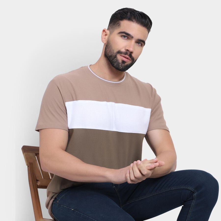 Men's 100% Cotton Round Neck Half Sleeves T-Shirt , Brown, large image number null