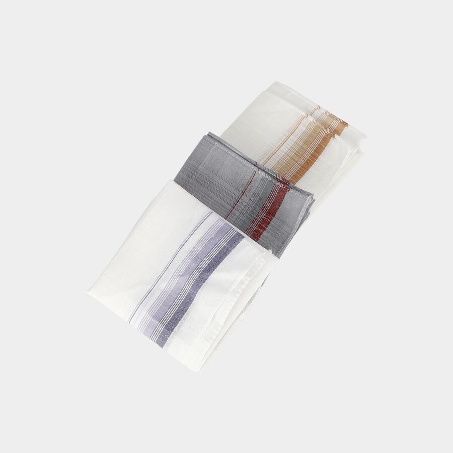 Men Grey Striped Pack of 3 Handkerchief, हल्का ग्रे, large