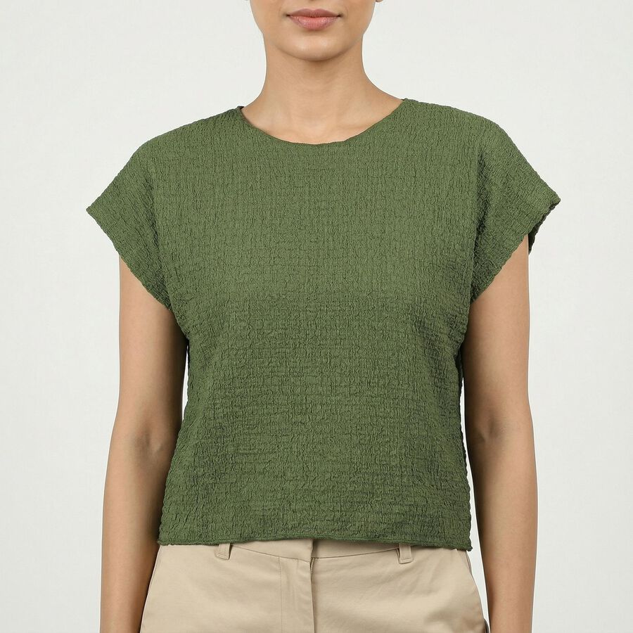 Women's Green Cotton Blend Top, Dark Green, large