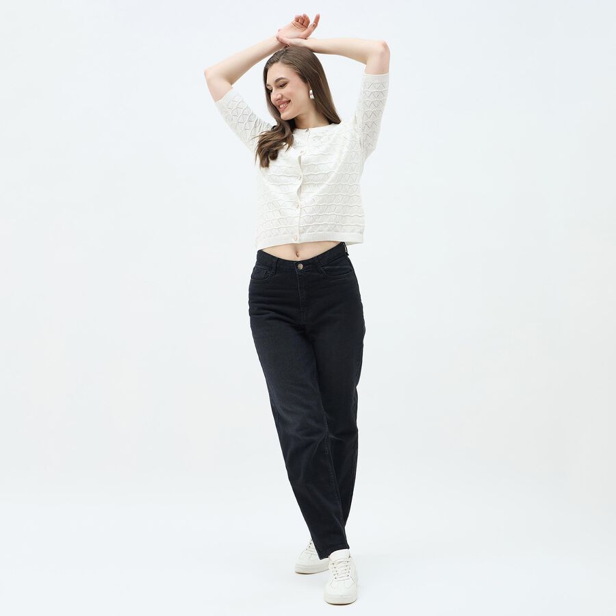 Women's Off-White Cotton Round Neck Casual Top, ऑफ व्हाइट, large