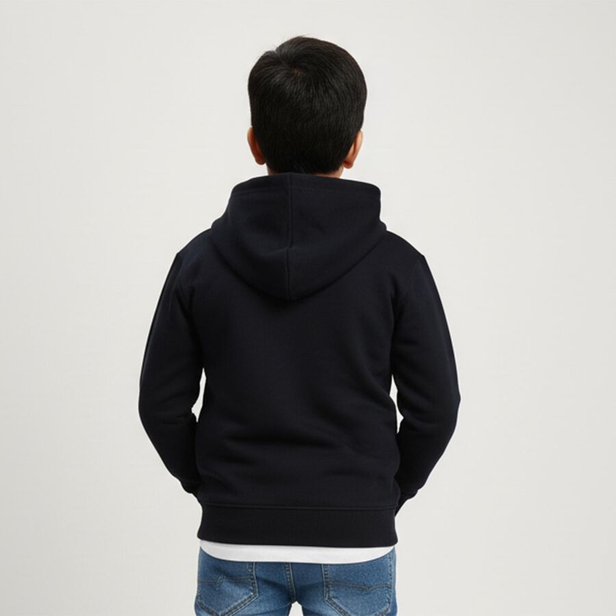 Boys Navy Blue Hooded Neck Graphic Sweatshirt, Navy Blue, large image number null