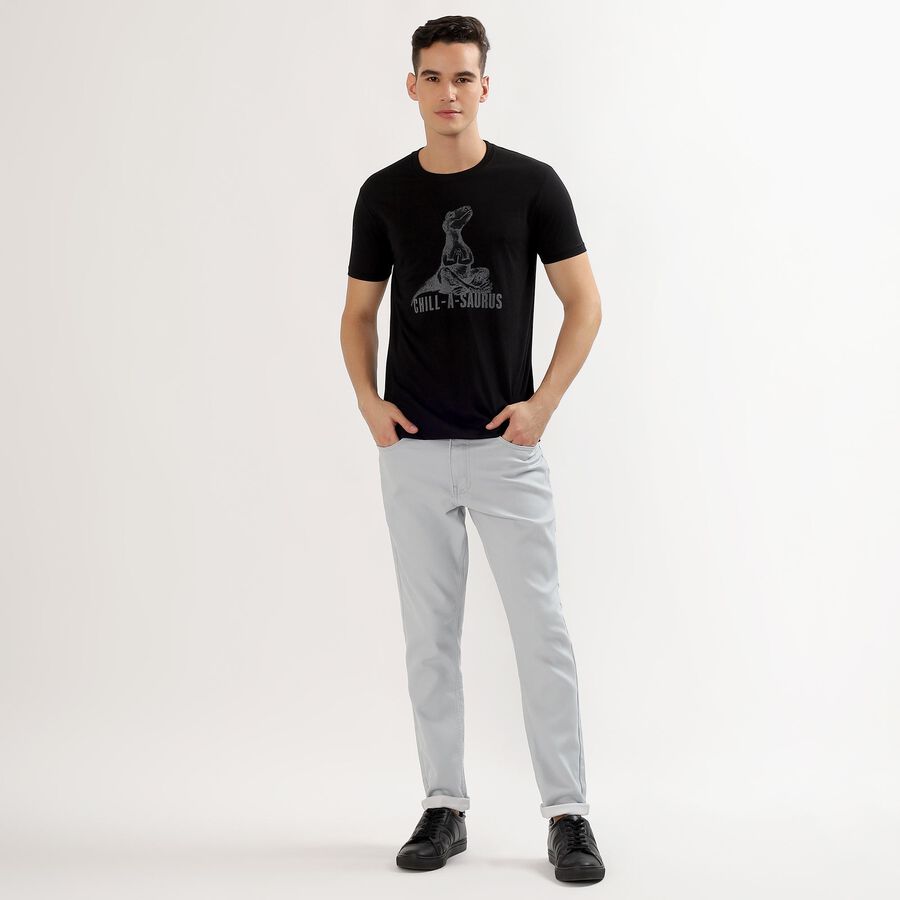 Men's Jet Black Round Neck Casual Graphic T-Shirt, Black, large image number null