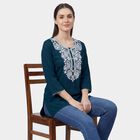 Women's Teal Round Neck Printed Kurti, टील ब्लू, small