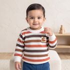Infants White Crew Neck Striped Pullover, सफ़ेद, small