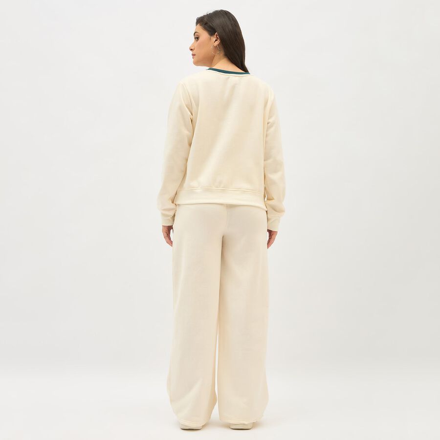 Women's Soft Cream Printed Track suit, ऑफ व्हाइट, large image number null