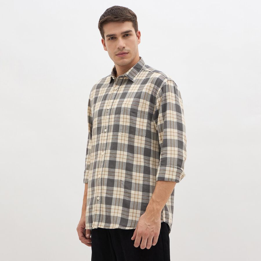 Men's 100% Cotton Casual Shirt, Dark Grey, large