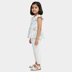 Girls' White Round Neck Floral Printed Top and Capri Set, White, small