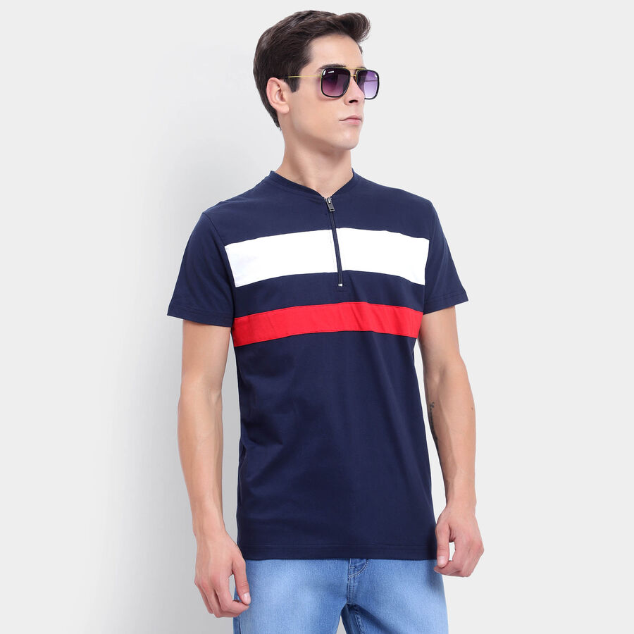 Stripes Henley T-Shirt, Navy Blue, large image number null
