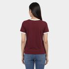 Women's Wine Round Neck Casual T-Shirt, Wine, small