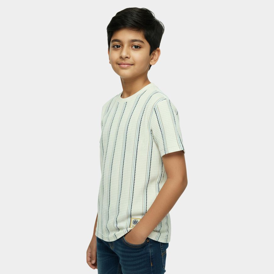 Boys' Off-White Round Neck Graphic Printed T-Shirt, Off White, large