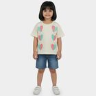 Girls White Cotton Round Neck Casual T-Shirt, White, small