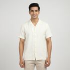 Men's Cream Camp Collar Casual Shirt, Off White, small