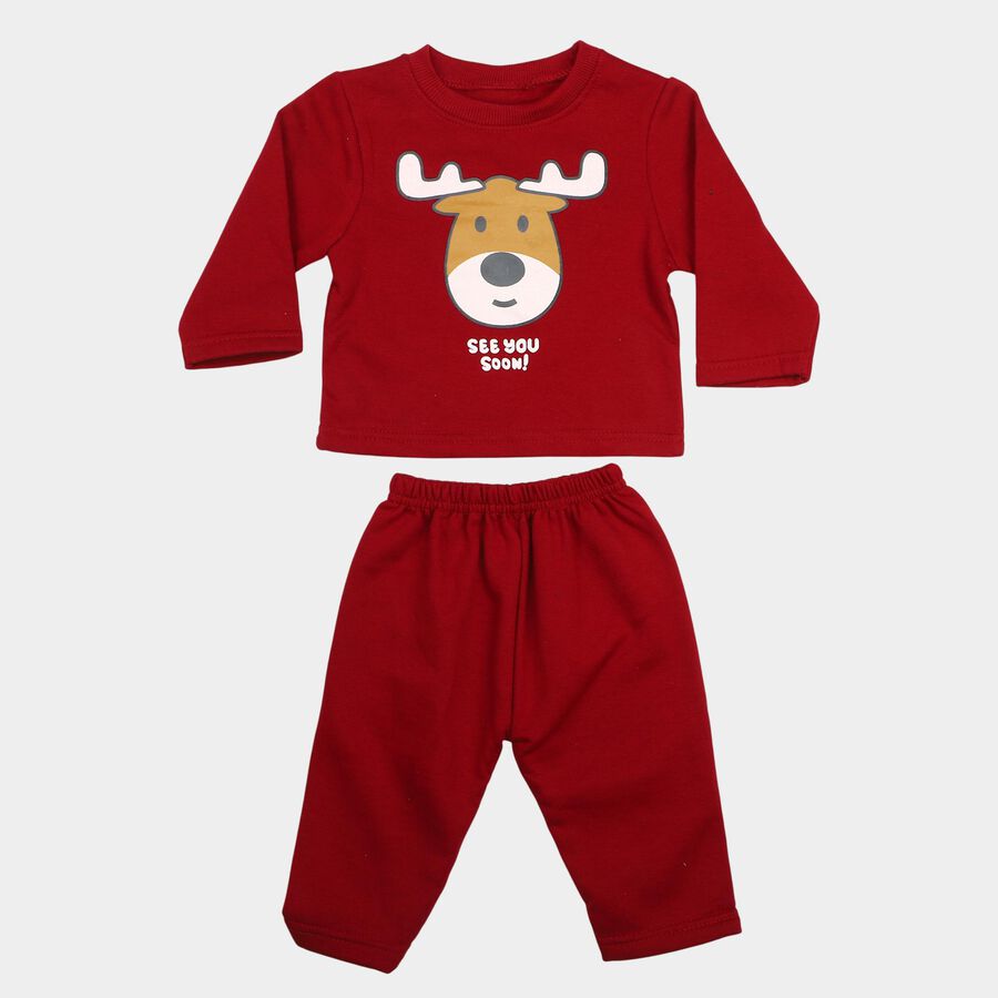 Infants' Maroon Round Neck Graphic Baba Suit, Maroon, large
