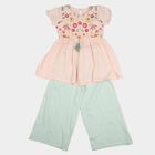 Girls Light Pink Round Neck Fusion Set Upper and Bottom Set, Light Pink, small