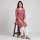 Women's Purple Keyhole Neck Embroidered Kurta, Purple, small