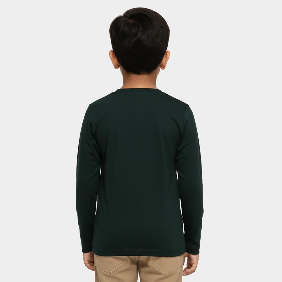 Boys Dark Green Crew Neck Casual T-Shirt, Dark Green, large image number null