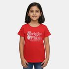 Girls' Fuchsia Cotton Round Neck Graphic Printed T-Shirt, रानी (फ्यूशिया), small