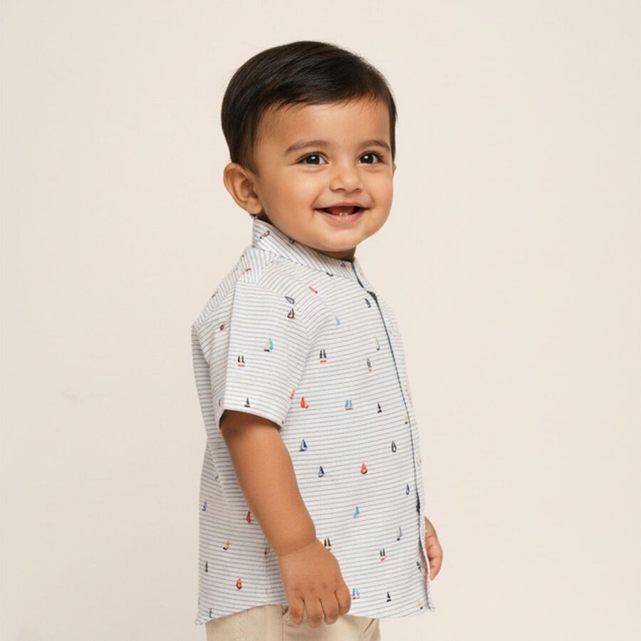 Infants Rich Eggshell White Cotton Half Sleeve Classic Casual Shirt, White, large image number null