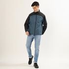Men's Muted Steel Blue and Jet Black High Neck Casual Jacket, टील ब्लू, small image number null
