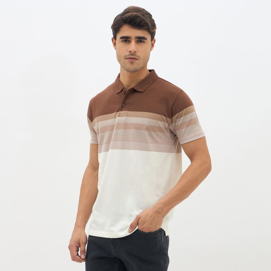 Men's Rich Chocolate Brown Polo Neck Casual T-Shirt, भूरा, large image number null