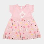 Infants' Pink Floral Printed Fit and Flare Frock, हल्का गुलाबी, small