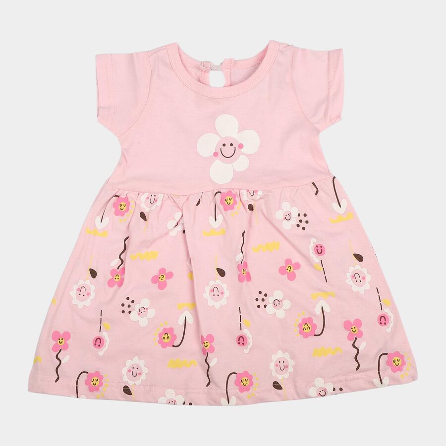 Infants' Pink Floral Printed Fit and Flare Frock, हल्का गुलाबी, large