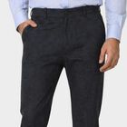 Men's Navy Blue Slim Fit Checked Casual Trousers, नेवी ब्लू, small