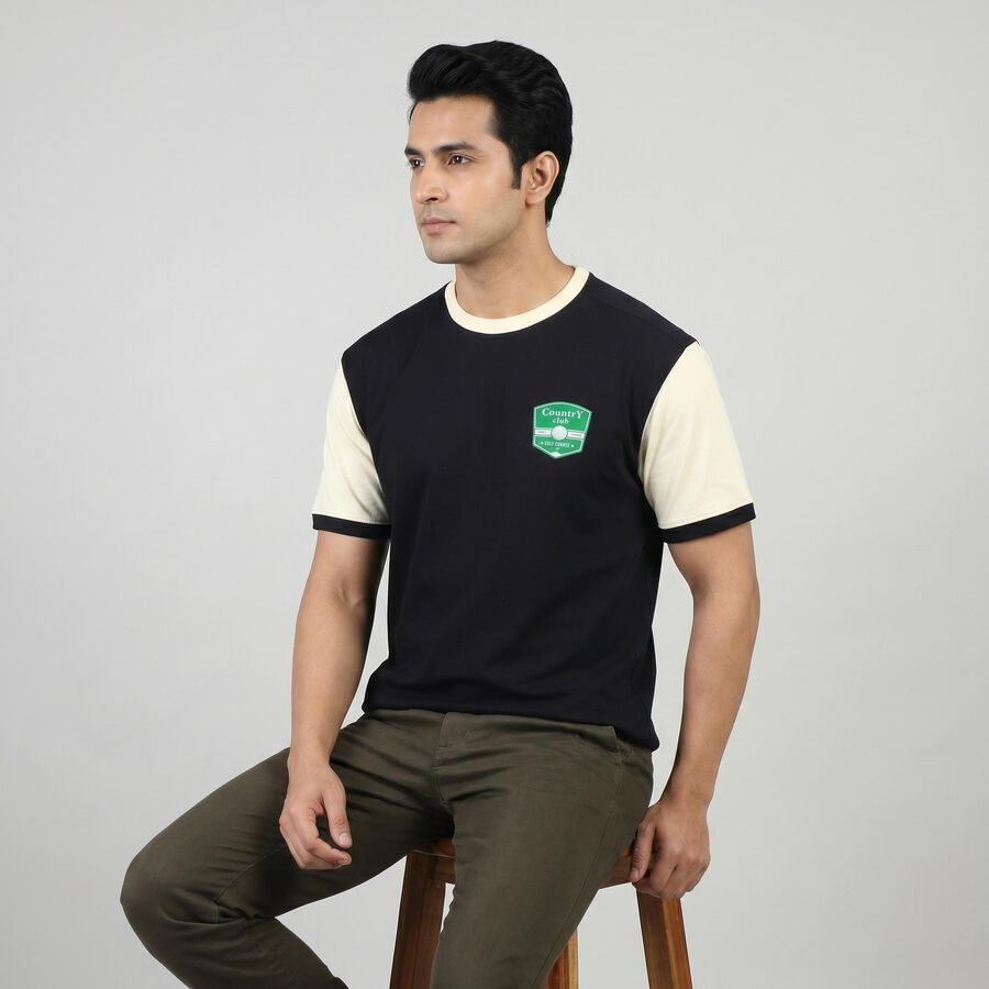 Men's Navy Blue Round Neck Casual T-Shirt, Navy Blue, large