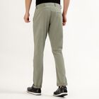 Men's Muted Olive Green Slim Fit Flat-Front Casual Trousers, Light Green, small