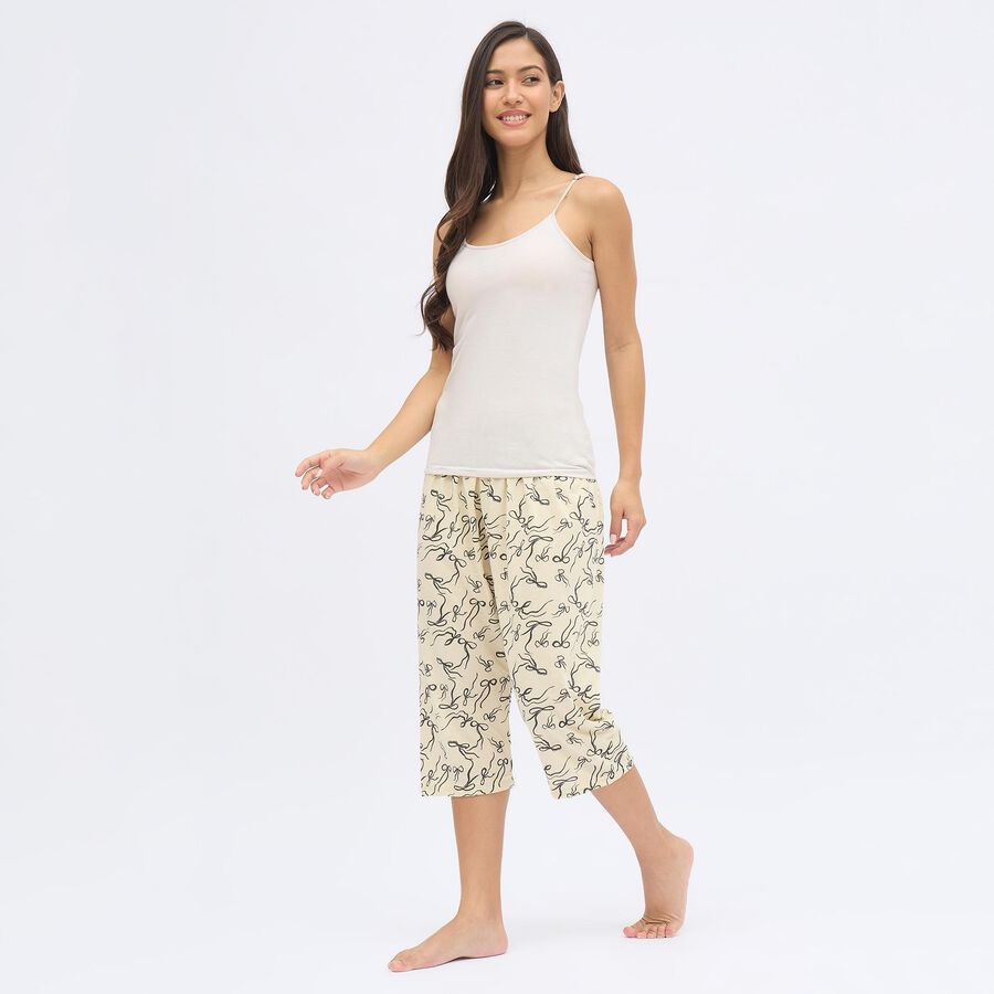Ladies' Cream Slim Fit Flared Capri, Off White, large image number null