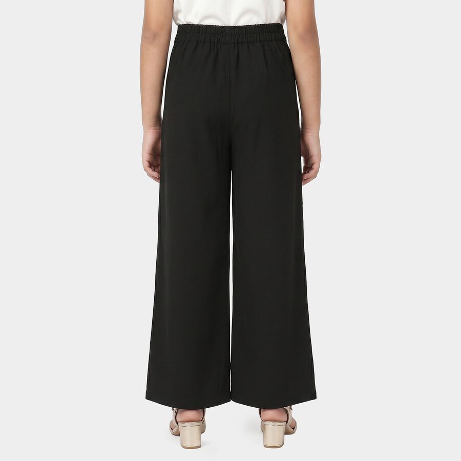 Girls' Black Wide Leg Bow Waist Trousers, Black, large