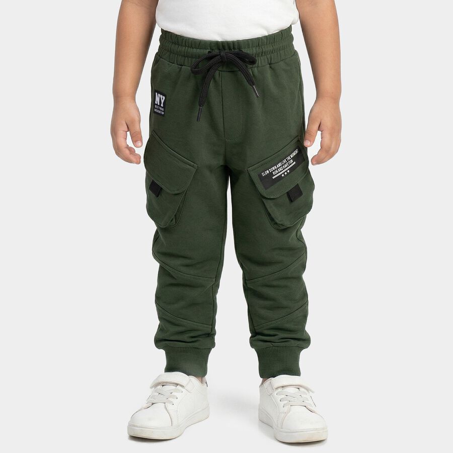 Boys' Green Cotton Cargo Pyjama with Ribbed Cuffs, ओलिव, large