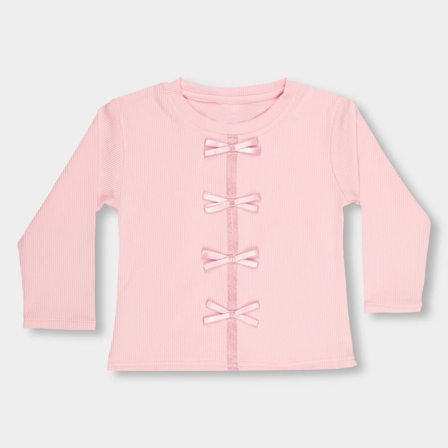 Girls' Light Pink Round Neck Casual Top, Light Pink, large image number null
