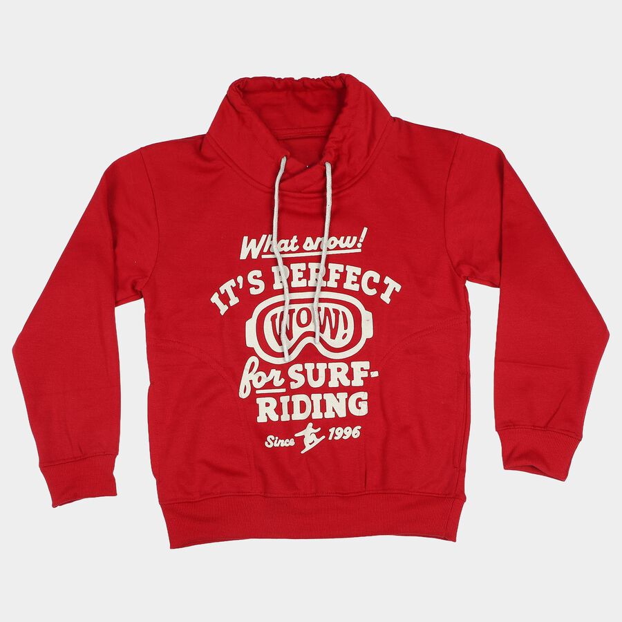 Boys' Red Funnel Neck Pullover Sweatshirt, मरून, large
