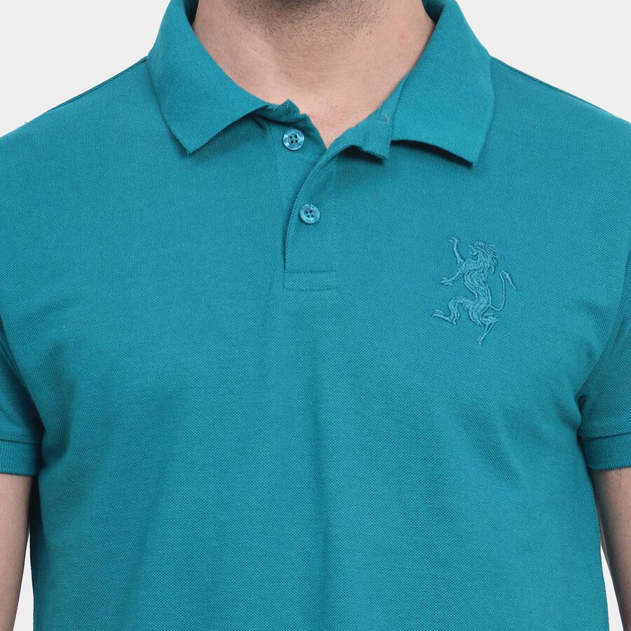 Solid Polo Shirt, Teal Blue, large image number null