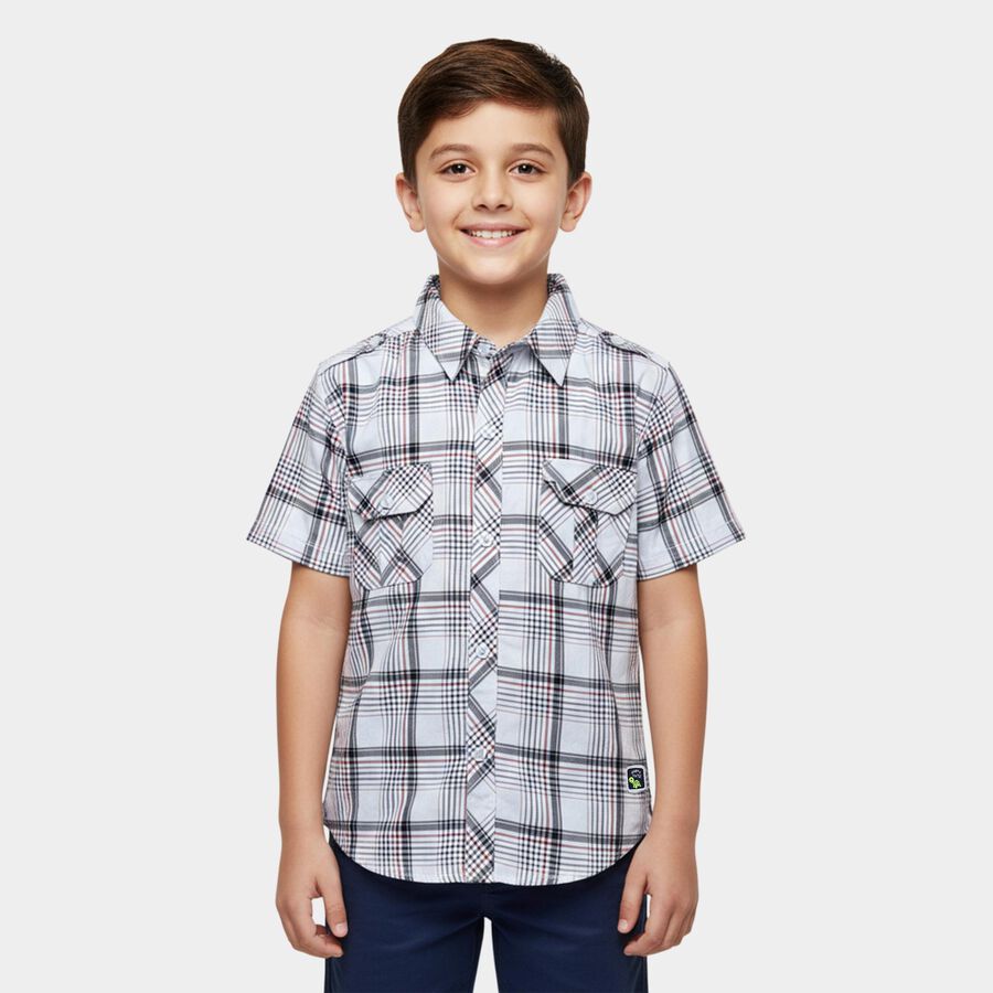 Boys' White Cotton Half Sleeve Classic Collar Casual Shirt, White, large
