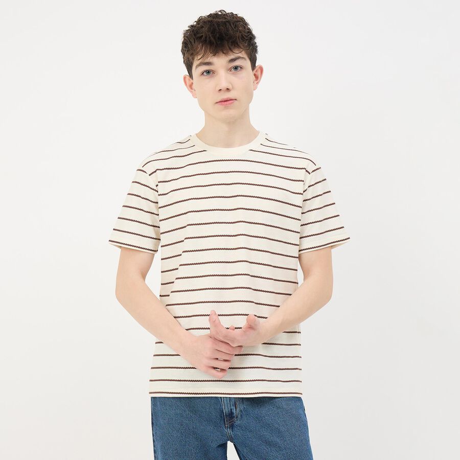 Men's Dark Brown Round Neck Casual T-Shirt, Brown, large