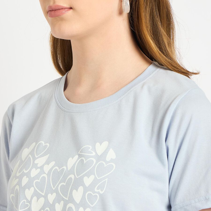 Ladies' Round Neck T-Shirt , हल्का नीला, large