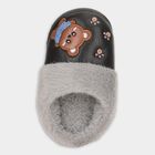 Kids Jet Black and Light Grey Fur Lined Slip-On Winter Slippers, काला, small image number null