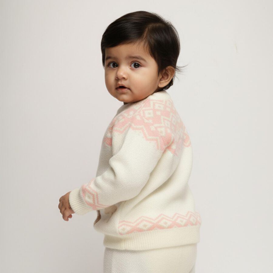 Infants Off-White Crew Neck Casual Pullover, ऑफ व्हाइट, large image number null
