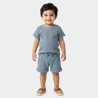 Infants' Light Blue 100% Cotton Round Neck Embroidered Baba Suit, Teal Blue, small